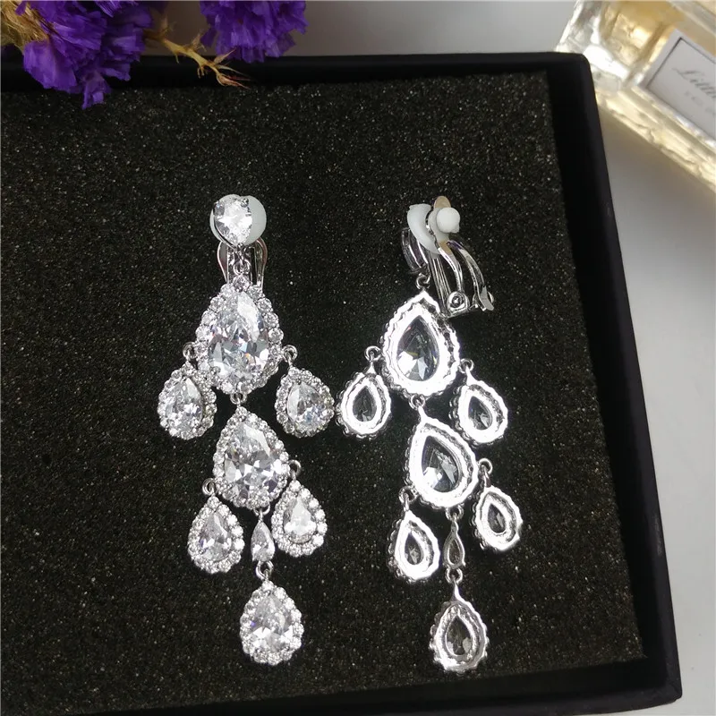 

New Arrival Tassel Cubic Zirconia AAA Clip on Earrings No Pierced Charm Jewelry No Hole Ear Clip