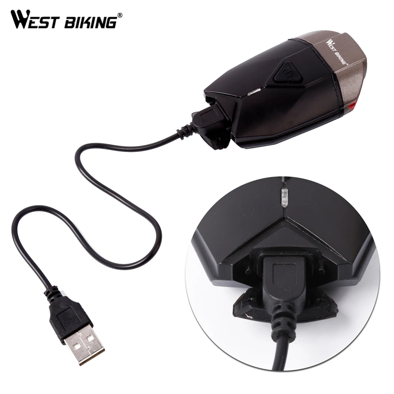 WEST BIKING USB Перезаряжаемые Водонепроницаемый IP45 велосипеда светлый светодиод передний велосипедный легкий безопасный дорожный велосипедный руль нашлемный свет