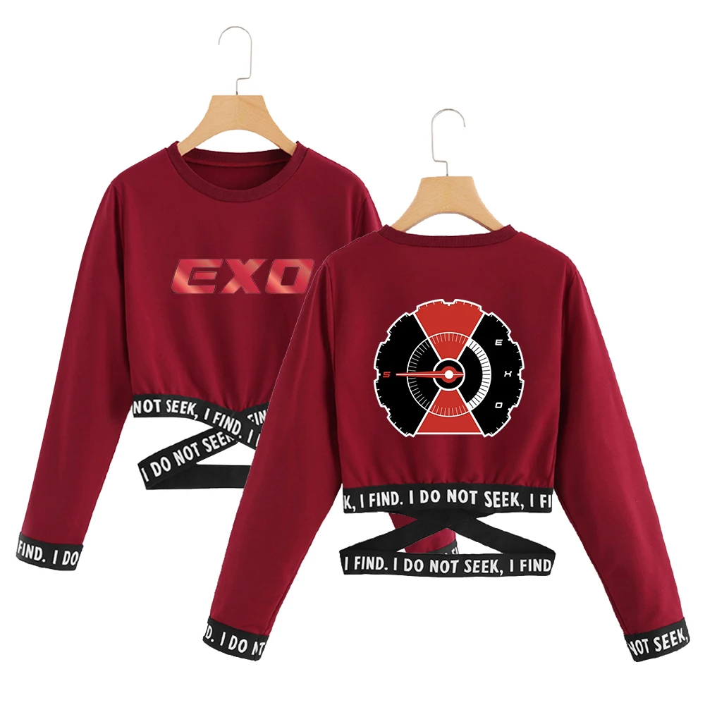УКОРОЧЕННЫЙ ТОП Exo свитшот весенние кроп-топы в стиле Kpop Харадзюку женская одежда