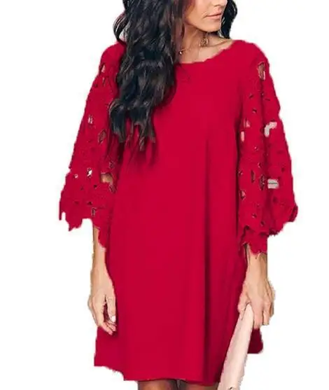 Зеленое кружевное лоскутное шифоновое платье уличная женская одежда vestidos kleider плюс размер sukienka модная Свободная Женская одежда - Цвет: red