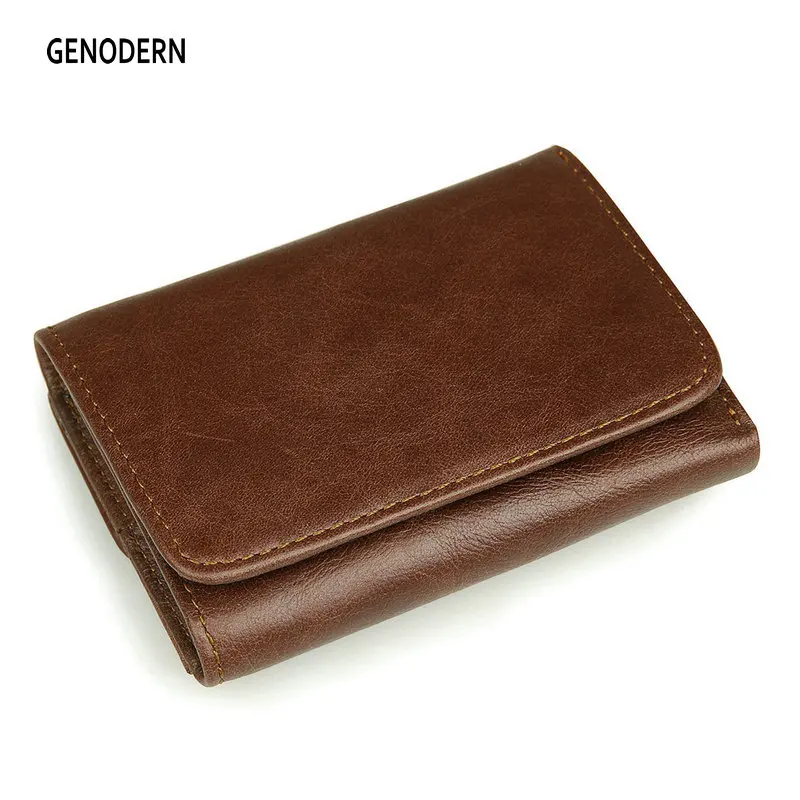 GENODERN 100% Top Cow Leather Men Wallet Vintage Korea Multifunctional Male Purse RFID Anti-magnetic  Leather Wallet