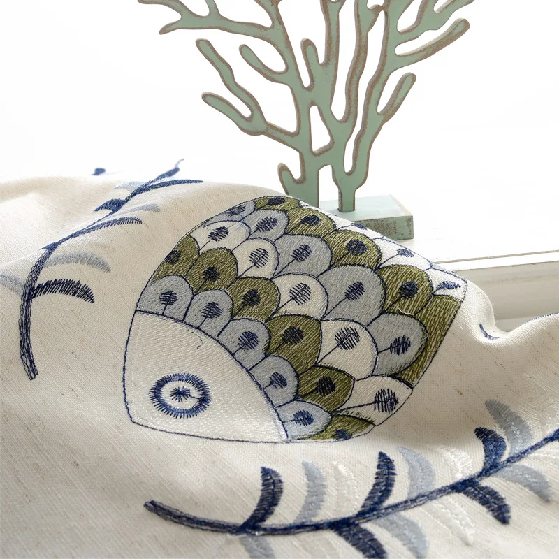 Японский стиль хлопок и лен рыбки вышитые ткани занавески занавес для гостиной