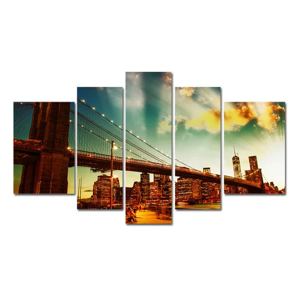 Холст печать-5 панель Бруклинский мост прогулки Нью-Йорк городской пейзаж холст
