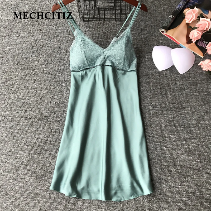 Женская ночная рубашка MECHCITIZ Летняя шелковая кружевная нижнее белье для дома