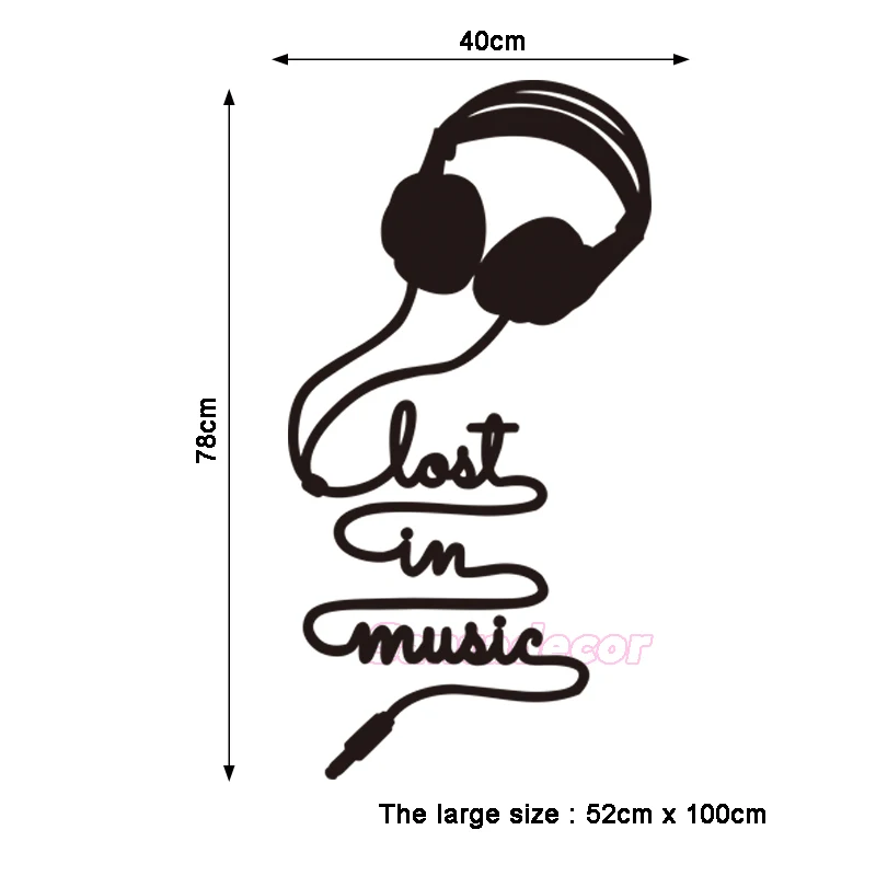 Stickers Design Lost-in-Music-Cuffie Vinyl Wall Decals Removable Mural Art Bedroom Decor Living Room Home Poster | Дом и сад