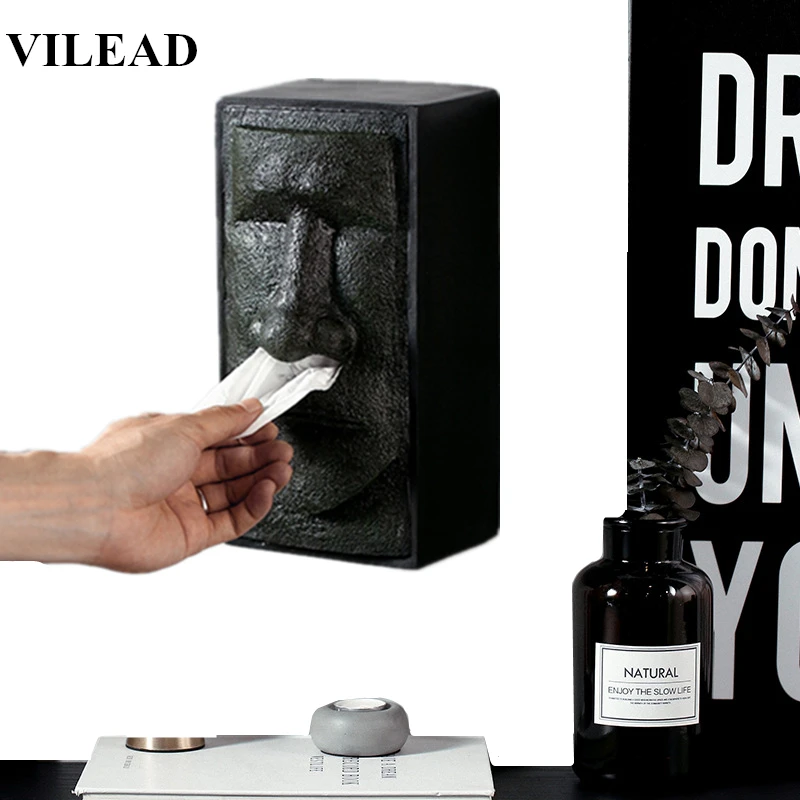 VILEAD 9,8 ''Смола Пасхальная коробка для ткани Moai настенные декоративные статуэтки Пасхальный камень люди лицо статуя бумажная коробка винтажный домашний декор
