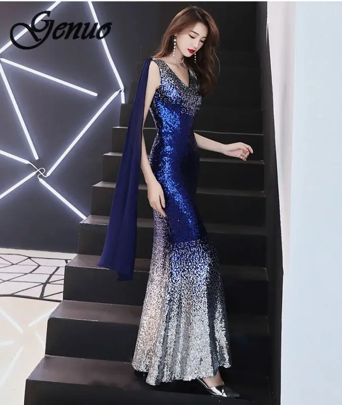 Женское вечернее платье годе без рукавов Элегантное Длинное с блестками и