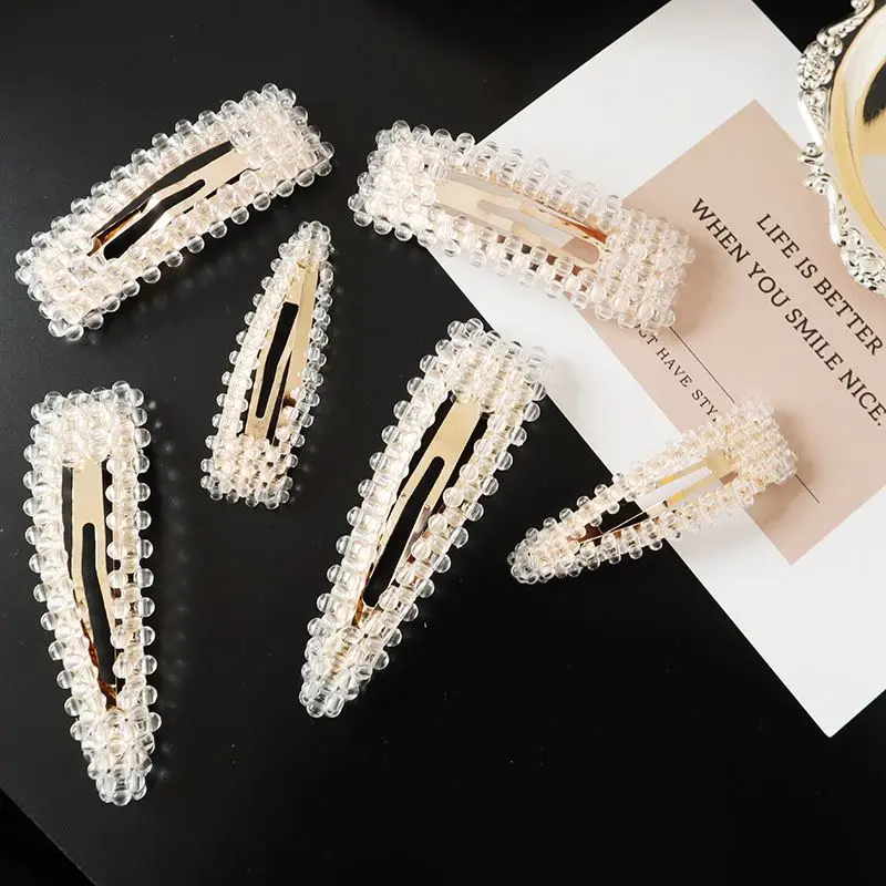 

Модные женские металлические геометрические прямоугольные заколки для волос с каплями, имитирующие жемчужные стразы, заколки для волос, ак...