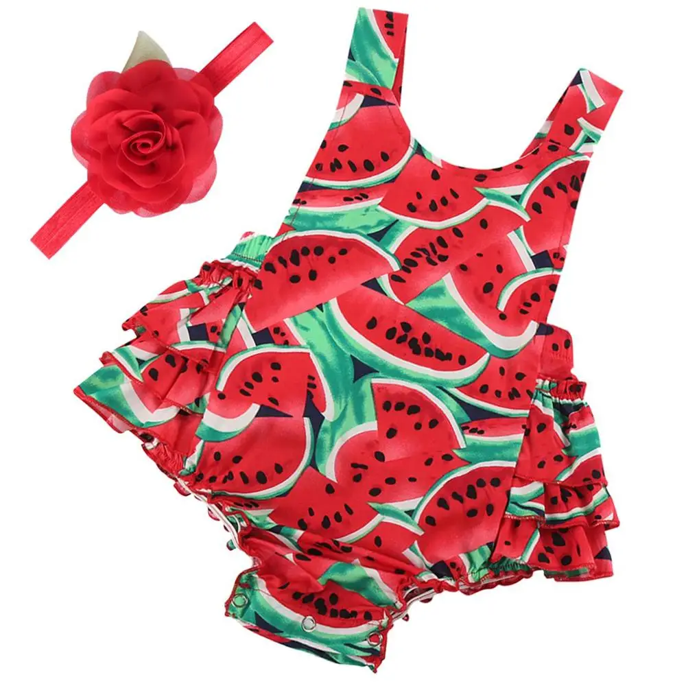 9E2020B Реквизит для фотосессии; одежда с арбузами для новорожденных девочек; детский летний хлопковый комбинезон без рукавов с оборками; комбинезон; костюм для подвижных игр; Возраст 0-24 месяца - Цвет: 9E2020B