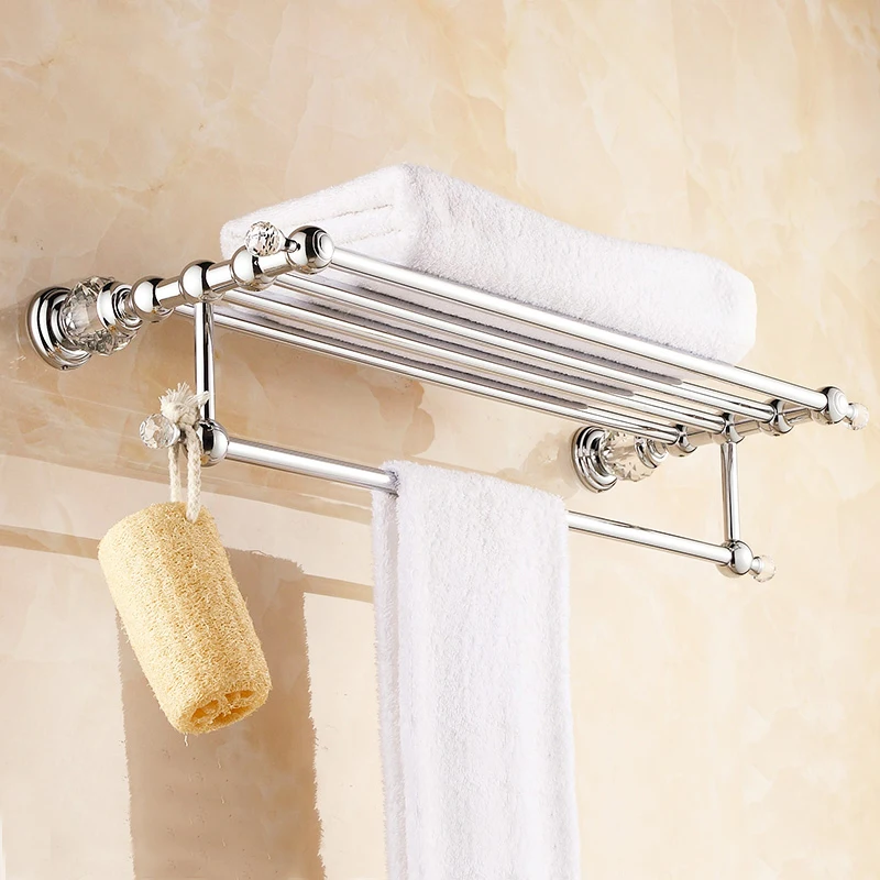 

Luxury Towel Rail Bathroom Accessories Chrome Finish Towel Rack 2018 New Arrival Prateleira Cabideiro Double Towel Racks 634