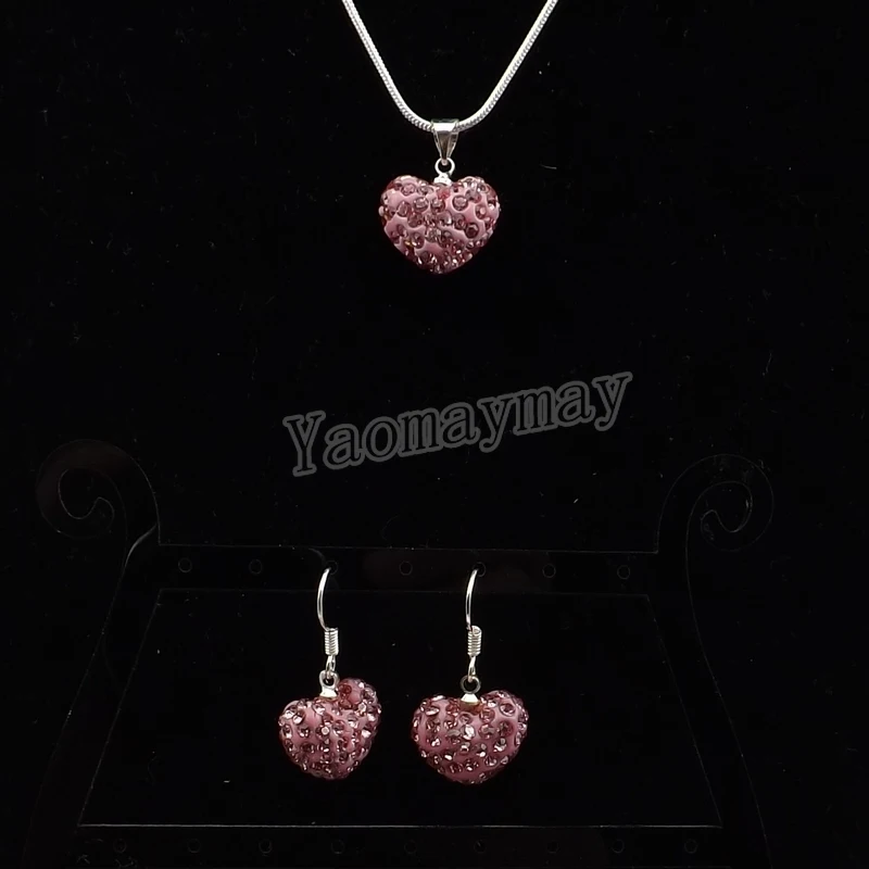 Стразы в форме сердца комплект ювелирных изделий серьги с розовыми кристаллами и ожерелье 5 комплектов оптовая продажа Бесплатная доставка