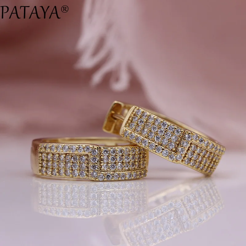 PATAYA, новинка 585, розовое золото, полые свисающие серьги для женщин, узор, белый, Круглый, натуральный циркон, благородные, уникальные, свадебные, модные ювелирные изделия