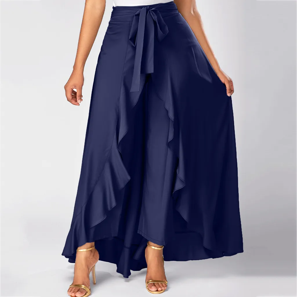 Длинные юбки, Женская юбка макси,, женская серая юбка с боковой молнией и завязками спереди, штаны с оборками, юбка с бантом, длинная юбка, jupe femme# N05