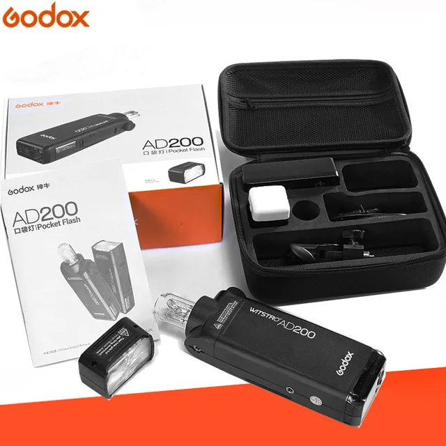 AD200 Godox AD200 комплект карманной вспышки стробоскоп 1/8000 HSS беспроводной монолайт 2900 мАч литиму батарея и голые лампы триггер комплект опционально - Цвет: AD200