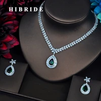 hibride luxury brilliant full cubic zirconia jewelry sets for women with big green water drop necklace sets wedding gifts n 504