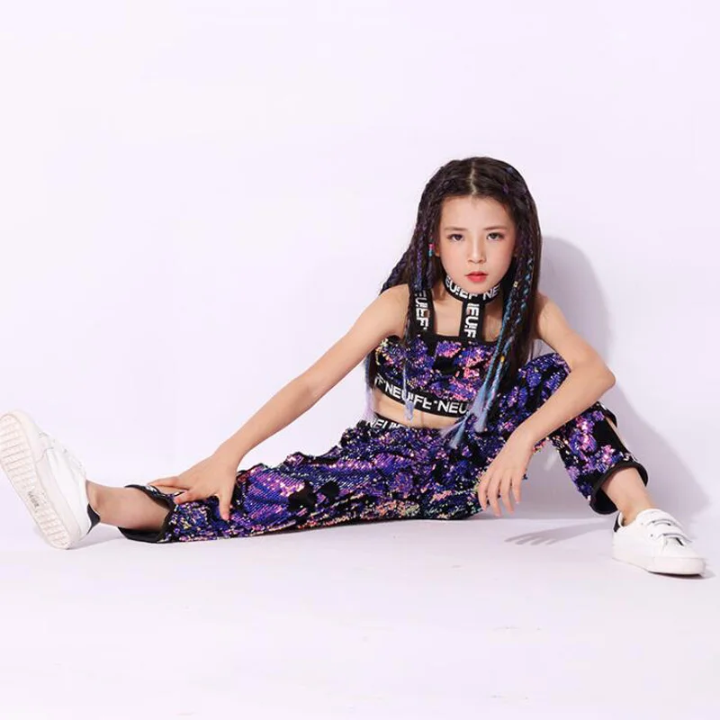 Детское фиолетовое платье с блестками из брюк и куртки Одежда в стиле хип хоп