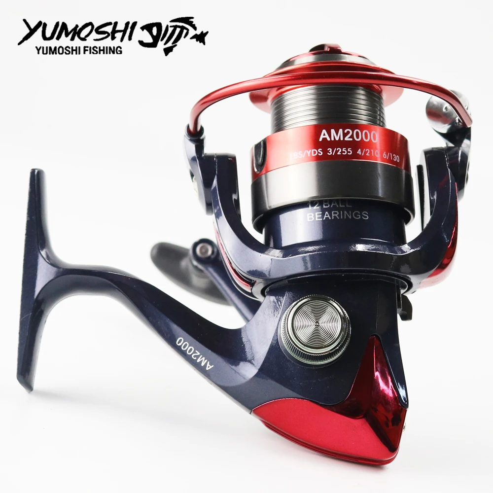 

YUMOSHI Brand 12BB Bearings 5.5:1 Gear Ratio Metal Spinning Fishing reel High speed Reel Fishing Rod Combo