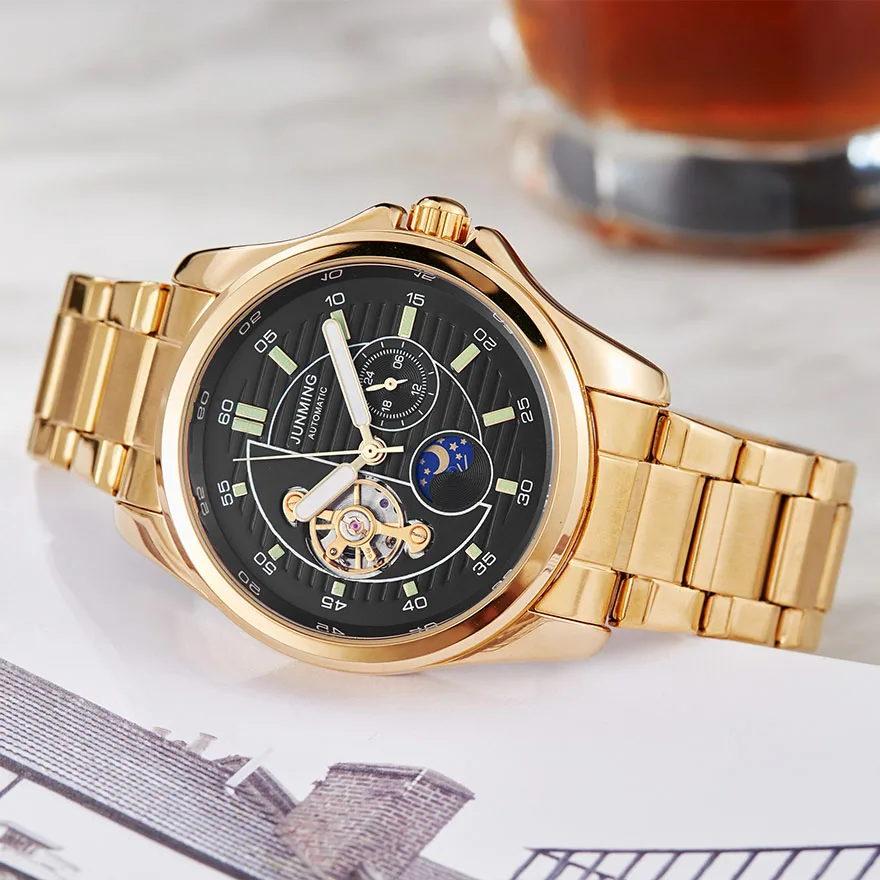 Mechanical Watch10 Автоматические механические часы мужские роскошные часы со скелетом, фазой Луны, из нержавеющей стали, самоветер, светящиеся наручные часы, мужские часы - Цвет: Mechanical Watch10