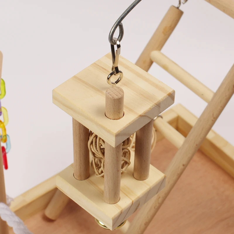 

Bird training supplies small parrot stand playground natural color solid wood ladder swing bird stand ZP6301553
