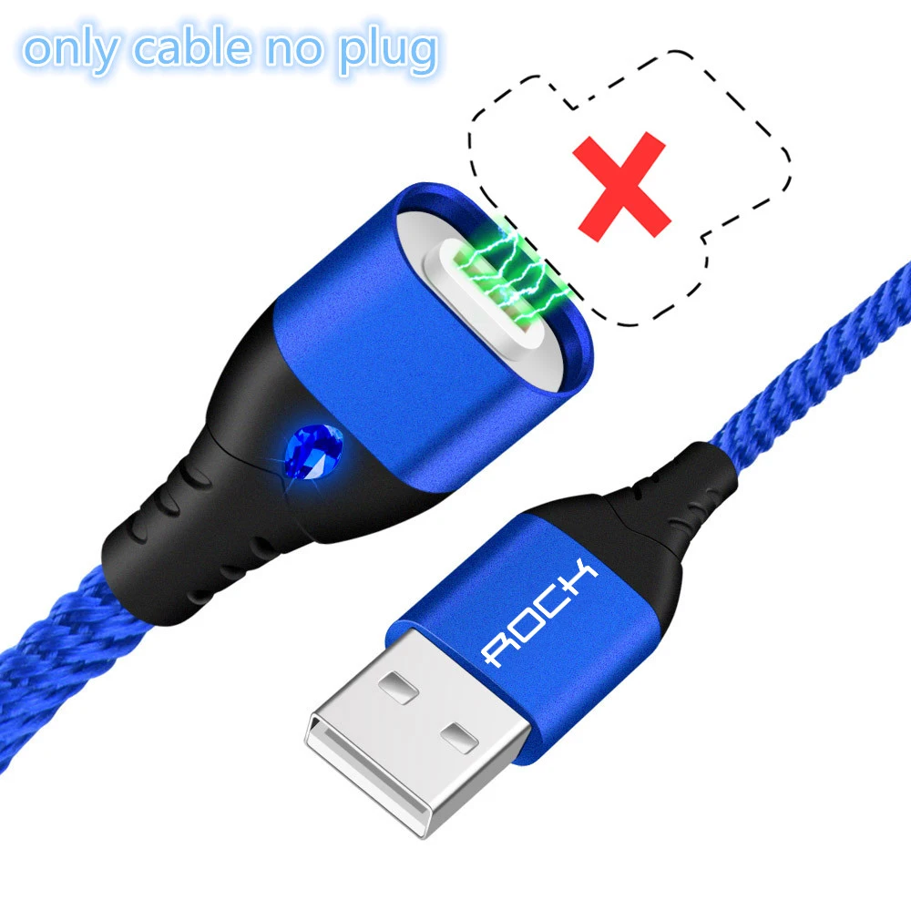 Only Blue Cable Магнитный usb-кабель ROCK 5A для быстрой зарядки, кабель USB type C, кабель для микроосвещения для iPhone, samsung, Xiaomi, универсальный usb-шнур - Цвет: Only Blue Cable