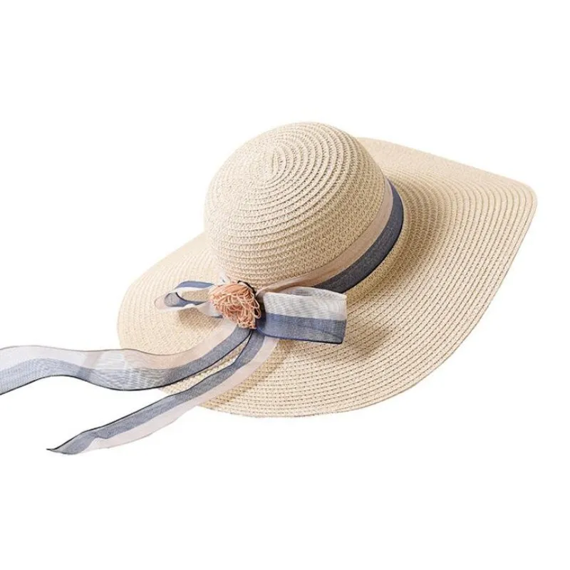 

Лидер продаж 2018, летние шапки от солнца с цветами для женщин, шапочка для пляжа с большими полями и бантом, Женская Солнцезащитная УФ-шляпа