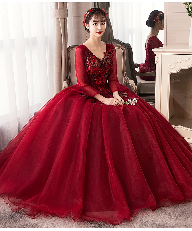 Женское платье для выпускного It's Bride винно красное вечернее до пола с вышивкой V