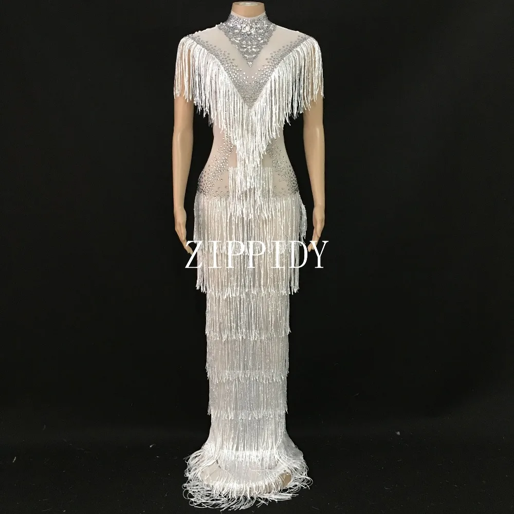 Блестящее длинное платье стразы стрейчевое сексуальная сценическая одежда