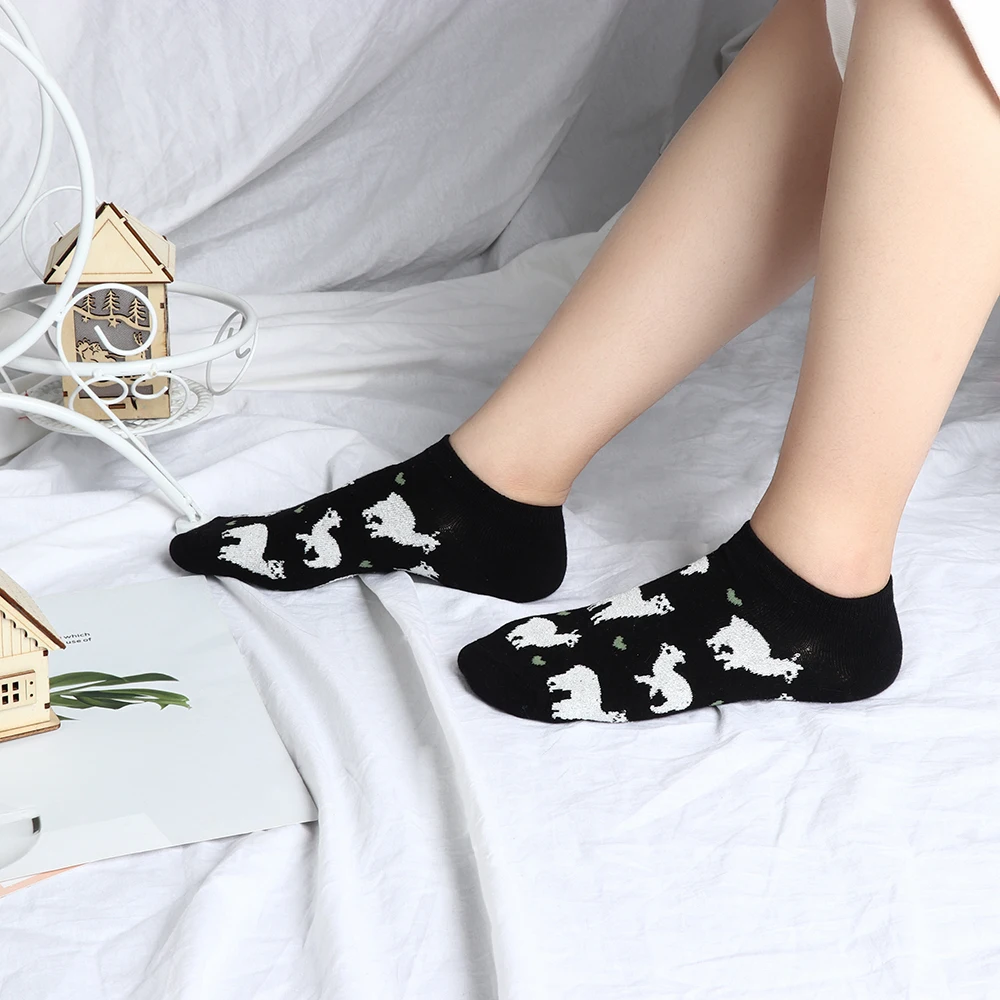 Novelty Women Alpaca Tube Socks Japanese Cute Women's Animal Cartoon boatsocks Spring Summer Cotton Socks