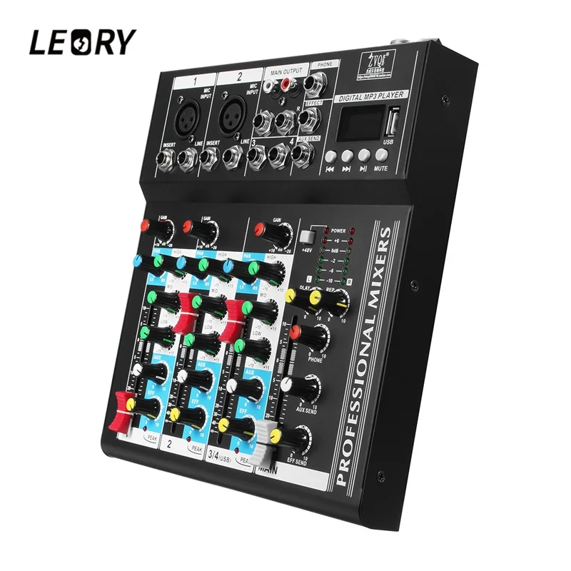 LEORY Mini 4 канальный DJ звуковой микшер контроллер со встроенным усилителем металлический DJ Mezclador USB DJ консоль для аудио караоке