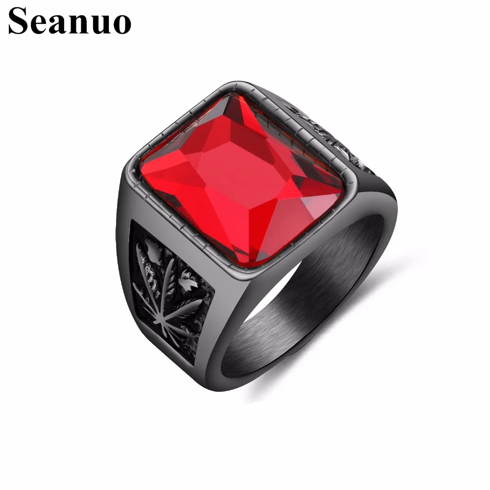 Seanuo 6 Colors Punk Stainless Steel Spark Crystal Men Party Ring Fashion Hiphop Rock Man Maple Leaf King Biker Motorcycle Rings | Украшения