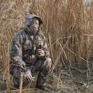 Мужская Зимняя Толстая теплая водонепроницаемая охотничья 3D камуфляжная одежда, снайперские тактические костюмы Ghillie, куртка, брюки, кепка, перчатки, шарф, 5 шт.