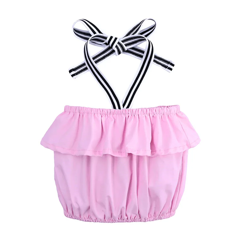Детская одежда для девочек розовые укороченные топы на бретельках с завязками +