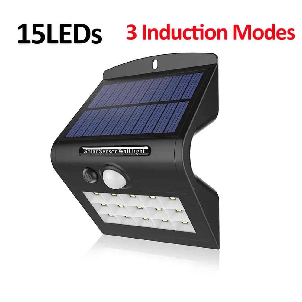 15LEDS 3Modes Наружные настенные лампы на солнечной батарее, садовый светильник, PIR датчик движения, светодиодный, водонепроницаемый, IP65 focos solares, светодиодный, para, наружный, Envio Gratis luces - Испускаемый цвет: 15LEDS 3Modes