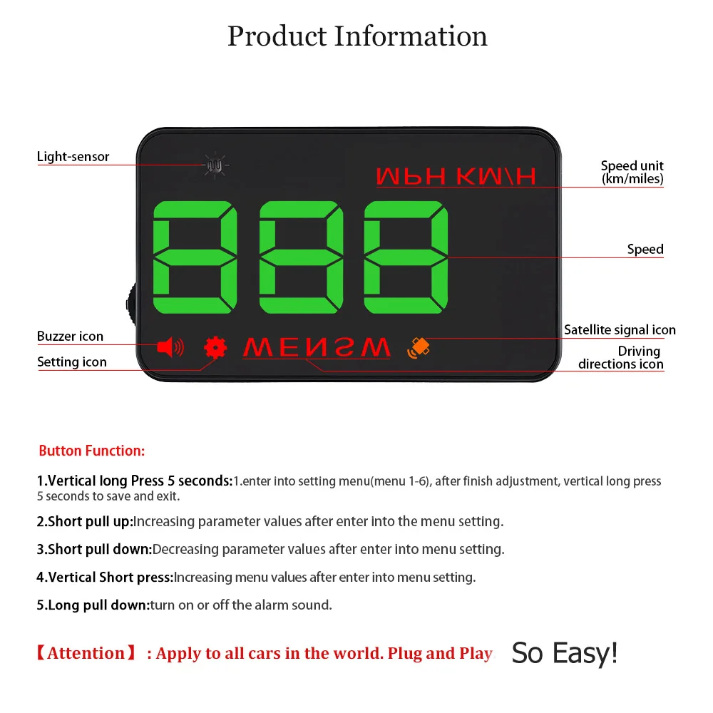 Автомобильный HUD Дисплей GPS скорость в реальном времени для универсального gps