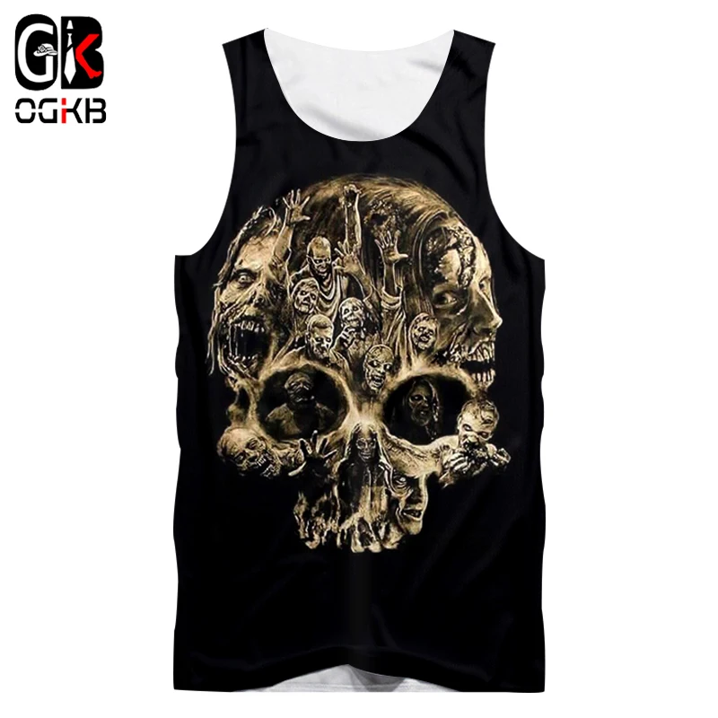 Майка OGKB для мальчиков Фабричный фитнес-жилет в стиле панк с 3D принтом черепа