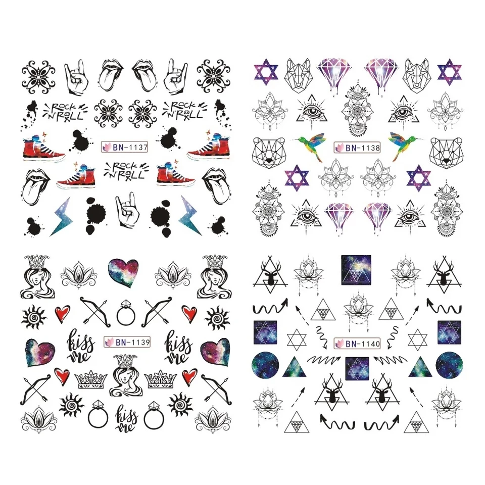 1 Набор 12 видов конструкций черная треугольная наклейка для водяного переноса