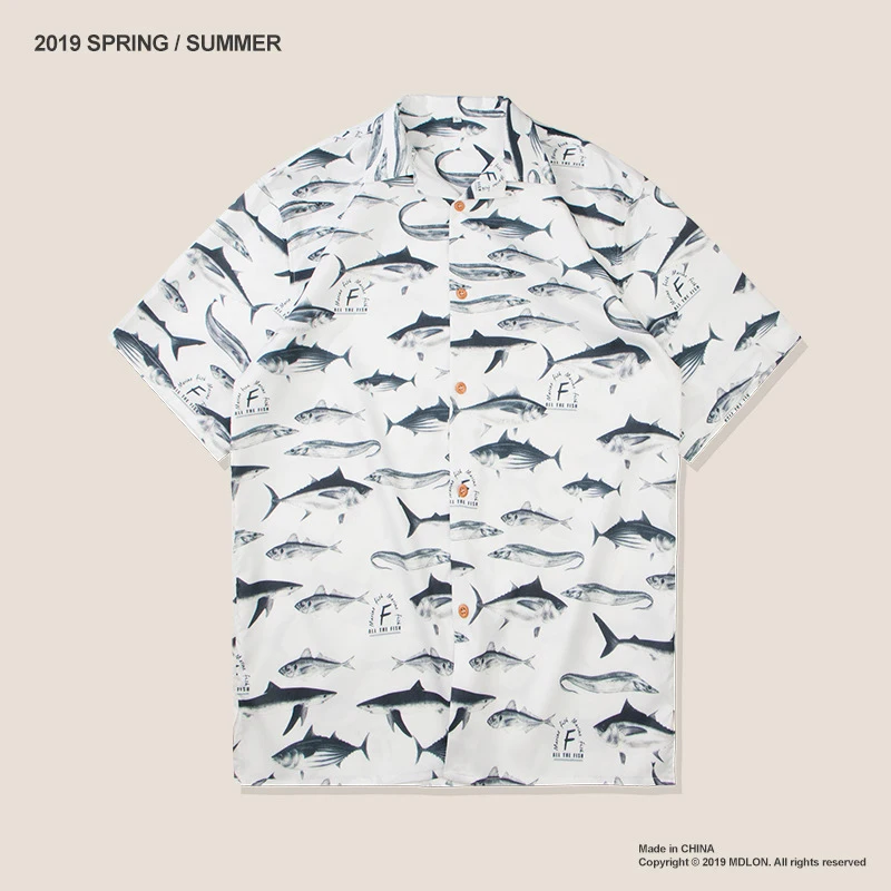 Забавная полная рыбий принт Гавайская Мужская рубашка навыпуск с ярким рисунком