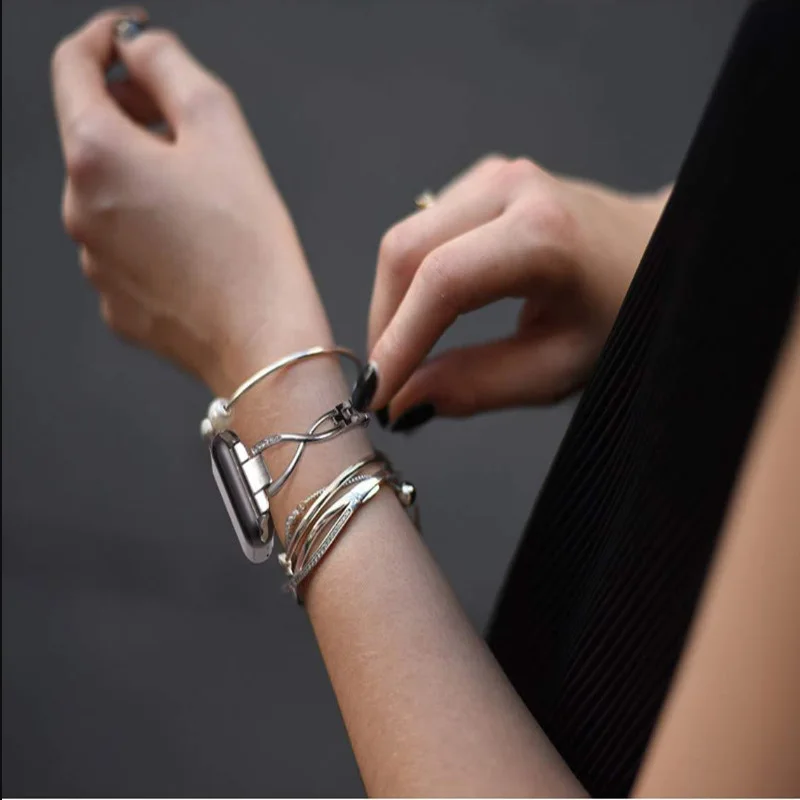 Women Watch Band Diamond Bling for Apple Watch iWatch 1/2/3/4 Stainless Steel Metal Three Chain Diamond Straps Bracelet