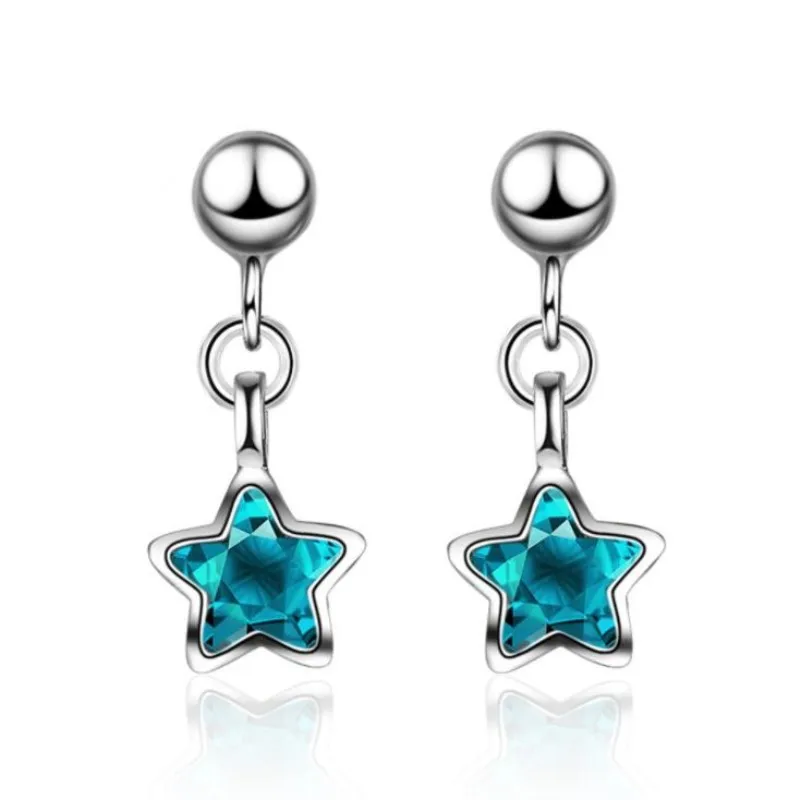 

Creative Azure River Flash Silver Plated Jewelry Mini Heart Blue Star Temperament Female Exquisite Earrings XZE074