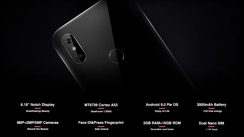 Мобильный телефон OUKITEL C13 Pro, 6,18 дюймов, Android 9,0, четырехъядерный процессор, 2 Гб ОЗУ, 16 Гб ПЗУ, отпечаток пальца, 5G/2,4G, wifi, 4G, LTE, смартфон с функцией распознавания лица
