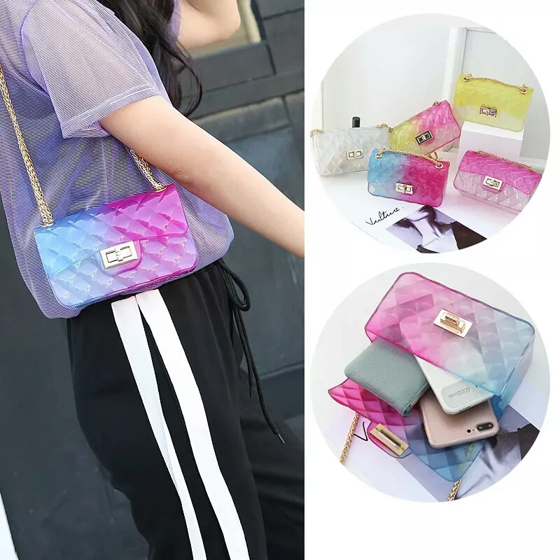 New Gradient Color PVC Matte Jelly Chain Bag For Women Crossbody Bags Transparent Waterproof Beach Sling Mini Small bag | Багаж и сумки