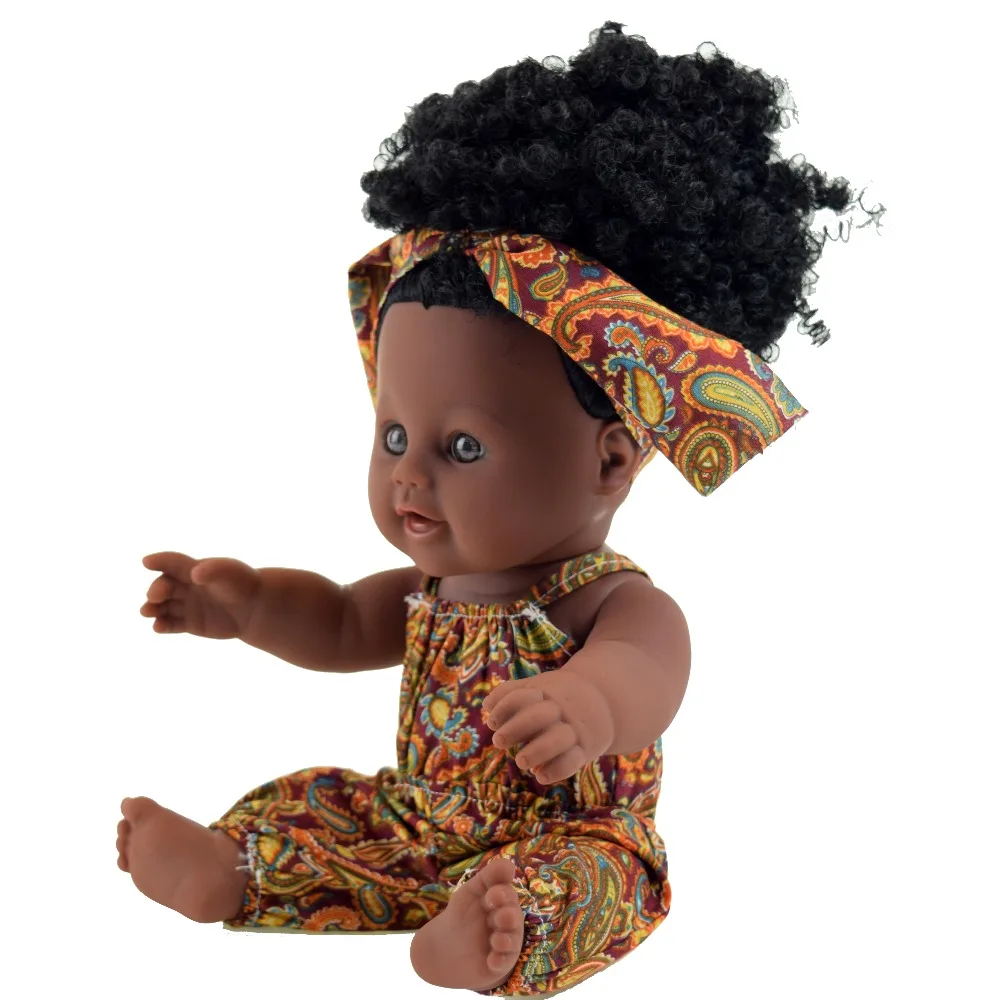 Africa Girl Babay Dolls Big 30CM 12Inch Artificial PVC Soft New Born Baby Girl Dolls Baby Toys Thick Hair Yellow Cloths Christma images - 6