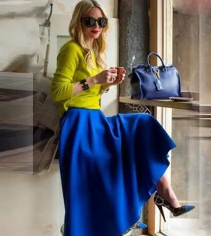 Royal Blue Высокая улица Королевский синий Женская юбка до середины икры молния Талия линия юбка для выпускного вечера Faldas Saia 65 см для взрослых миди юбка на заказ - Цвет: Royal Blue