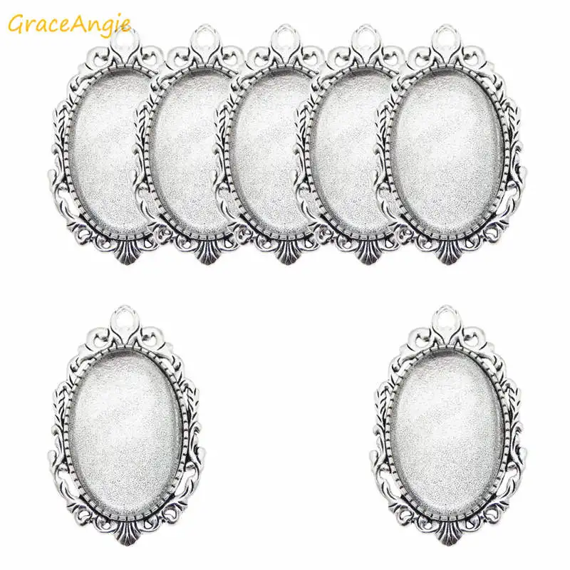 GraceAngie 2 комплекта антикварная серебряная брошь основа + стеклянный овальный