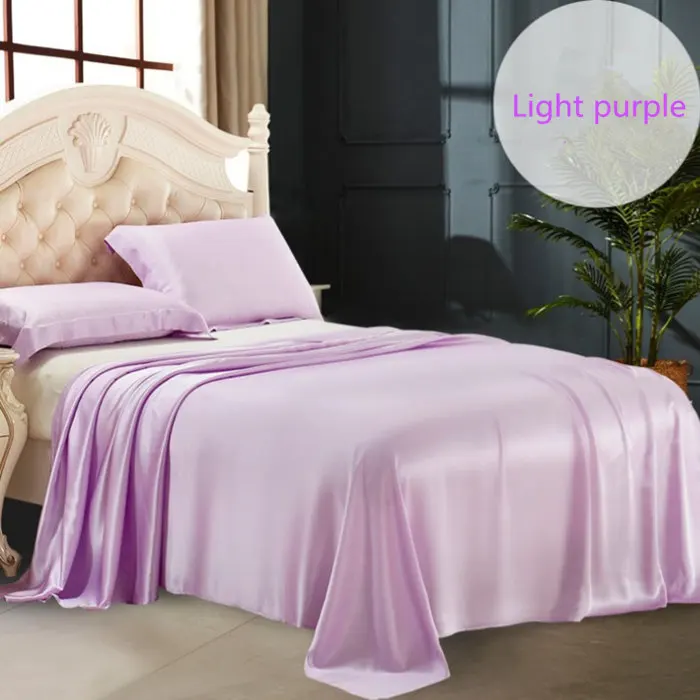 Light purple Новинка, набор постельного белья из чистого шелка тутового шелкопряда, 3 шт, Шелковый Плоский лист и конверт, наволочка, супер мягкая простыня, наволочки, наборы - Цвет: Light purple