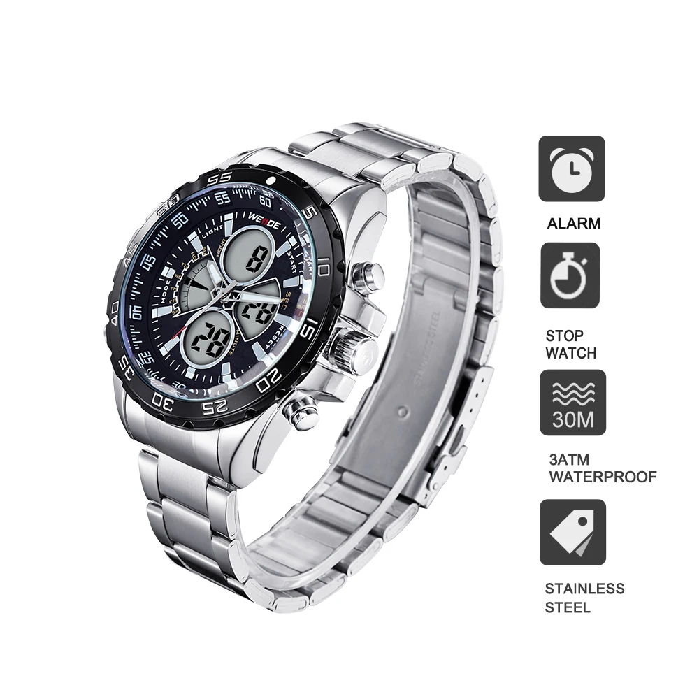 WEIDE натуральная кварцевые часы из нержавеющей стали Аналоговый Цифровой