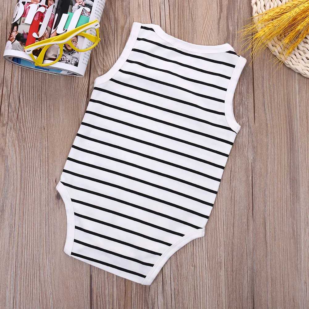 Модное и милое повседневное хлопковое Полосатое Боди без рукавов с круглым