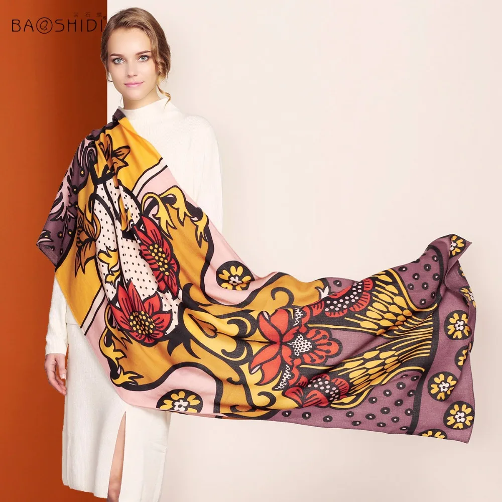 Женский Длинный шарф BAOSHIDI из 100% шерсти роскошный бренд элегантная шаль