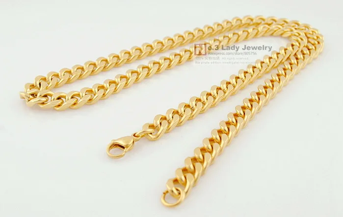 59.5cm 8mm MENS Gold Color GP Stainless Steel Curb Chain Necklace Hip Hop Jewellery 2018 Wholesale WN118 | Украшения и аксессуары