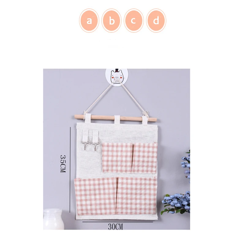 Льняная хлопковая тканевая сумка для хранения подвесная с 4 карманами косметики |